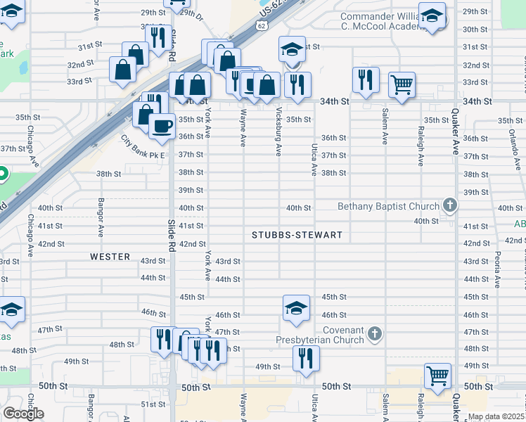 map of restaurants, bars, coffee shops, grocery stores, and more near 4916 40th Street in Lubbock