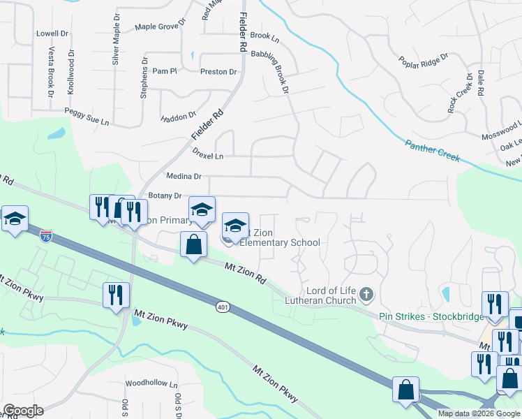 map of restaurants, bars, coffee shops, grocery stores, and more near 3053 Botany Drive in Jonesboro