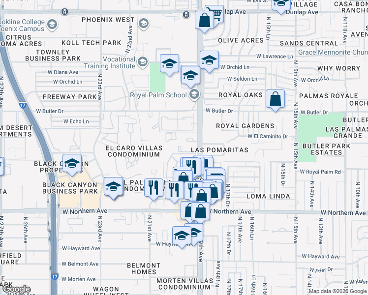 map of restaurants, bars, coffee shops, grocery stores, and more near 8228 North 19th Avenue in Phoenix