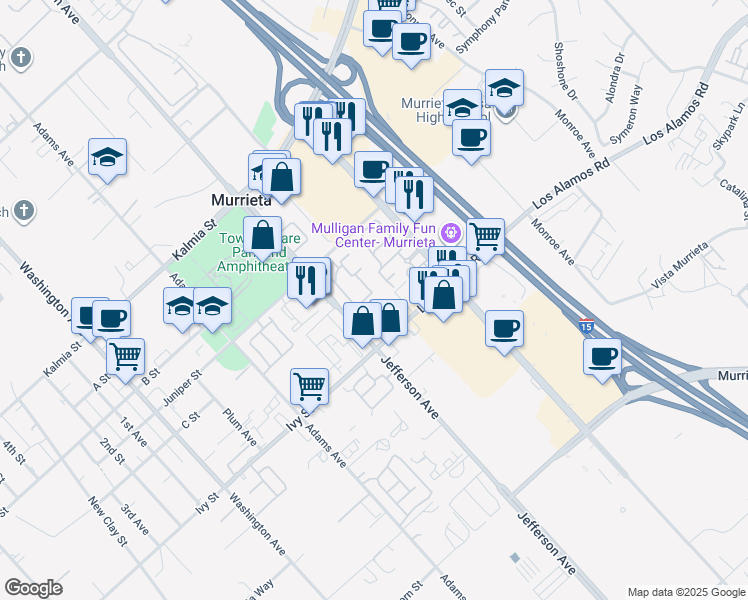 map of restaurants, bars, coffee shops, grocery stores, and more near in Murrieta