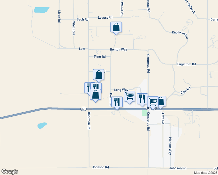 map of restaurants, bars, coffee shops, grocery stores, and more near 38841 Bailiff Road in Anza