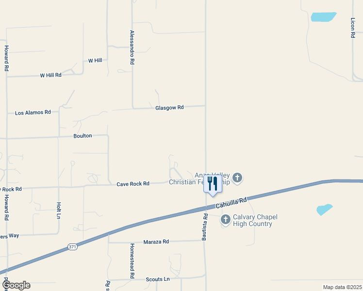map of restaurants, bars, coffee shops, grocery stores, and more near 54740 Cave Rock Road in Anza
