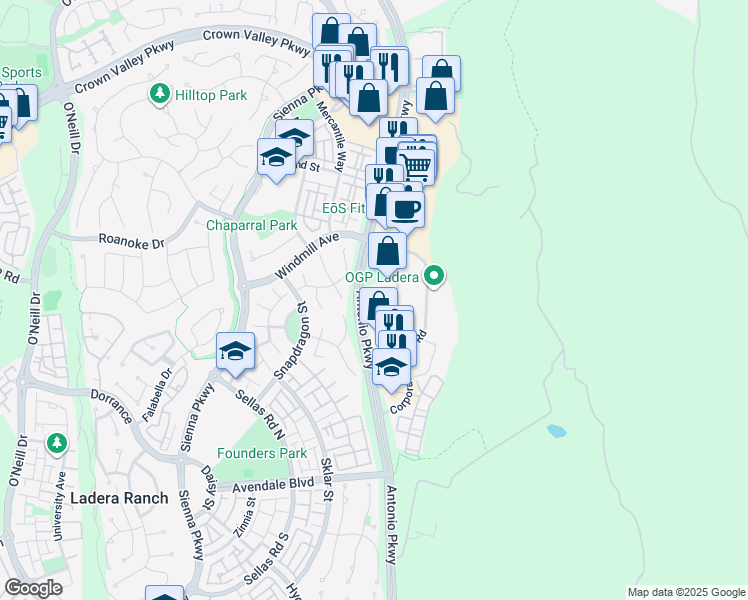 map of restaurants, bars, coffee shops, grocery stores, and more near 555 Corporate Drive in Ladera Ranch