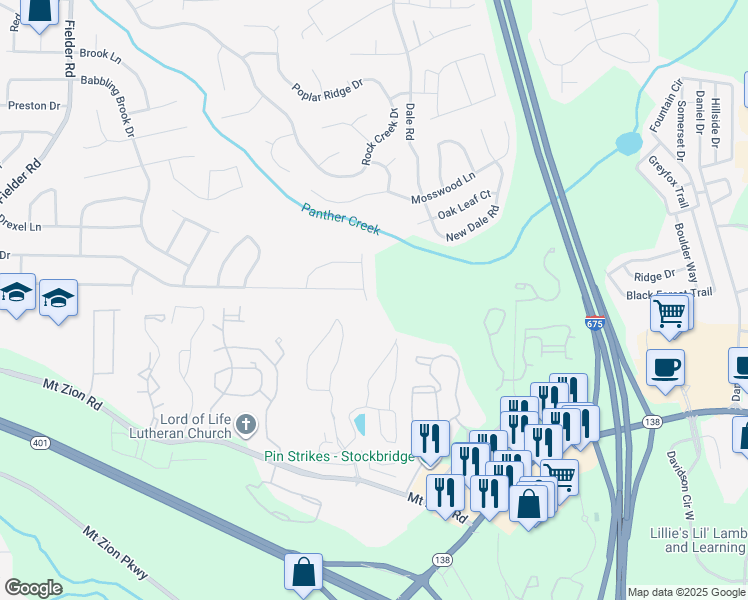 map of restaurants, bars, coffee shops, grocery stores, and more near 7190 Thunder Ridge in Jonesboro