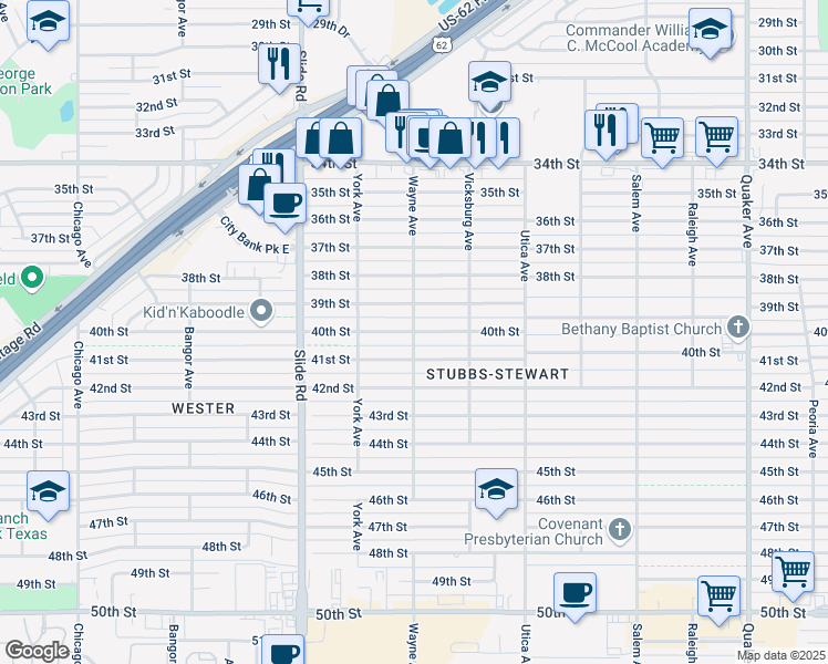 map of restaurants, bars, coffee shops, grocery stores, and more near 4001 Wayne Avenue in Lubbock