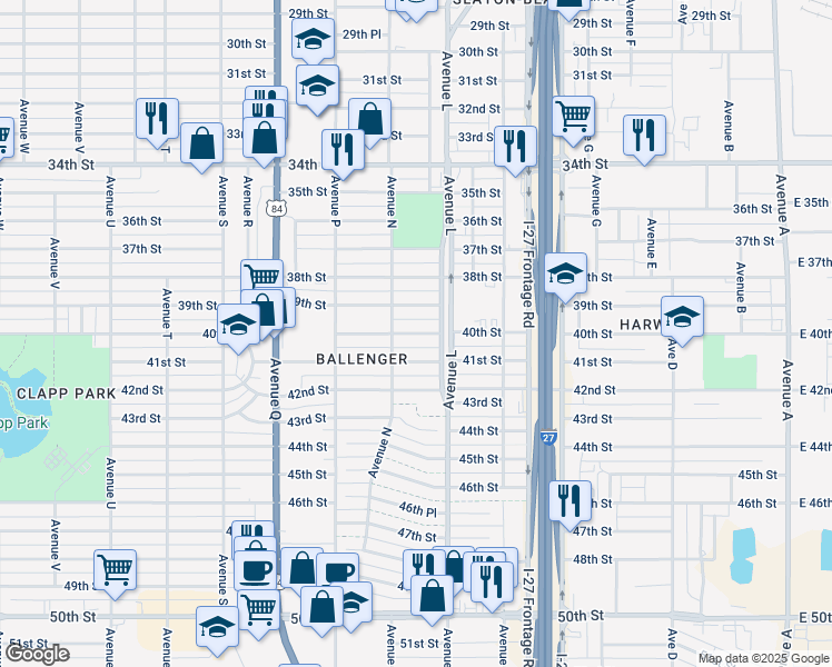 map of restaurants, bars, coffee shops, grocery stores, and more near 1310 40th St in Lubbock