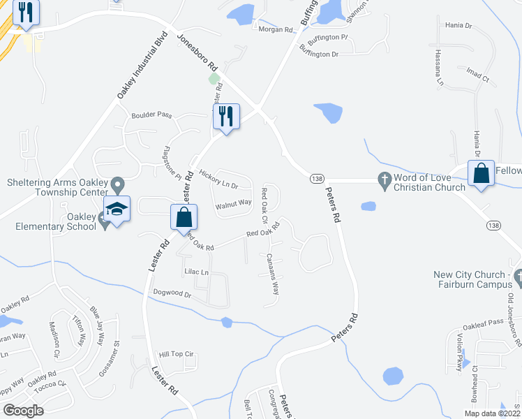 map of restaurants, bars, coffee shops, grocery stores, and more near 2171 Red Oak Circle in Union City