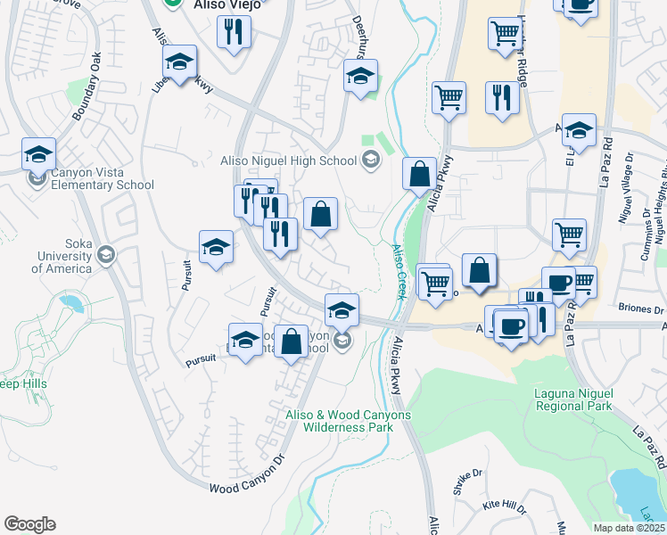 map of restaurants, bars, coffee shops, grocery stores, and more near 53 Matisse Circle in Aliso Viejo