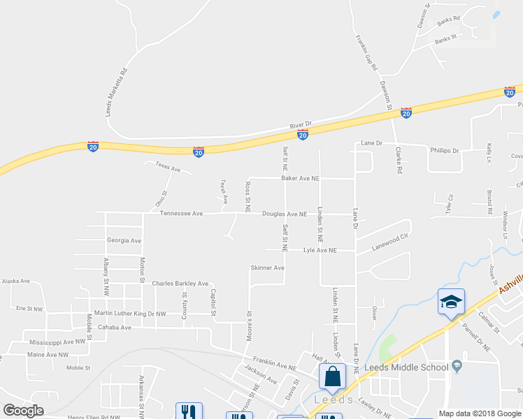 map of restaurants, bars, coffee shops, grocery stores, and more near 8134 Douglas Avenue Northeast in Leeds