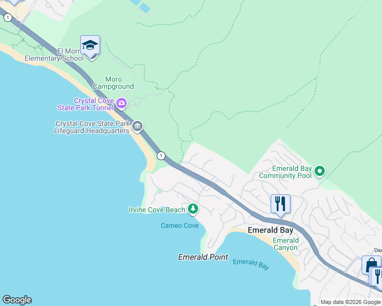 map of restaurants, bars, coffee shops, grocery stores, and more near 125 Irvine Cove Court in Laguna Beach