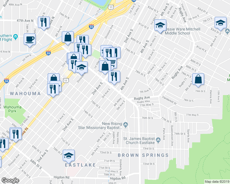 map of restaurants, bars, coffee shops, grocery stores, and more near in Birmingham