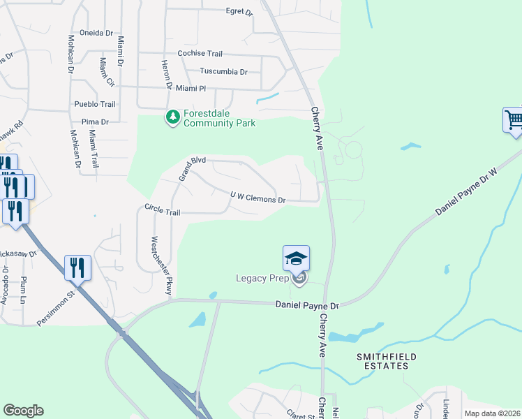 map of restaurants, bars, coffee shops, grocery stores, and more near 1416 Memorial Circle in Birmingham
