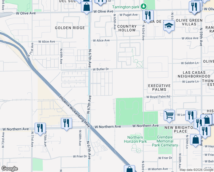 map of restaurants, bars, coffee shops, grocery stores, and more near 8401 North 67th Avenue in Glendale