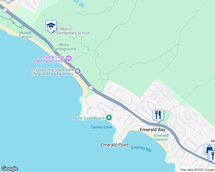 map of restaurants, bars, coffee shops, grocery stores, and more near 125 Irvine Cove Court in Laguna Beach