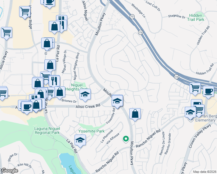 map of restaurants, bars, coffee shops, grocery stores, and more near 27857 Trellis Way in Laguna Niguel