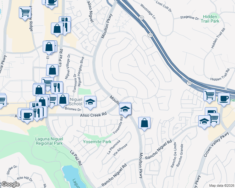 map of restaurants, bars, coffee shops, grocery stores, and more near 27861 Trellis Way in Laguna Niguel