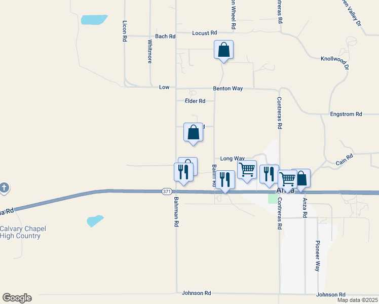 map of restaurants, bars, coffee shops, grocery stores, and more near 38800 Bahrman Road in Anza