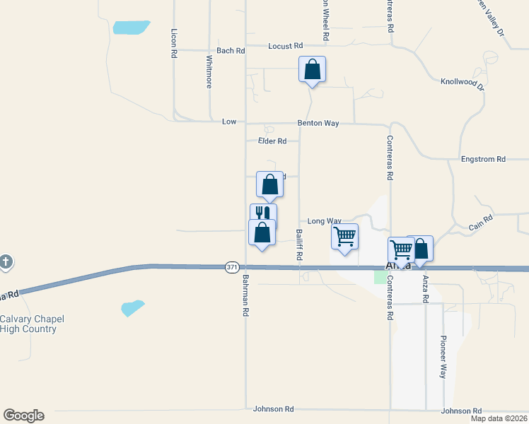 map of restaurants, bars, coffee shops, grocery stores, and more near 38800 Bahrman Road in Anza