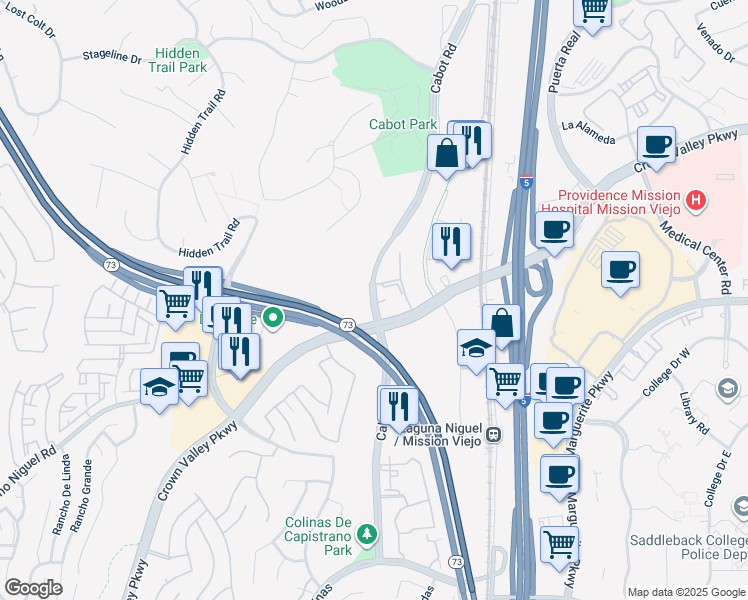 map of restaurants, bars, coffee shops, grocery stores, and more near 27960 Cabot Road in Laguna Niguel