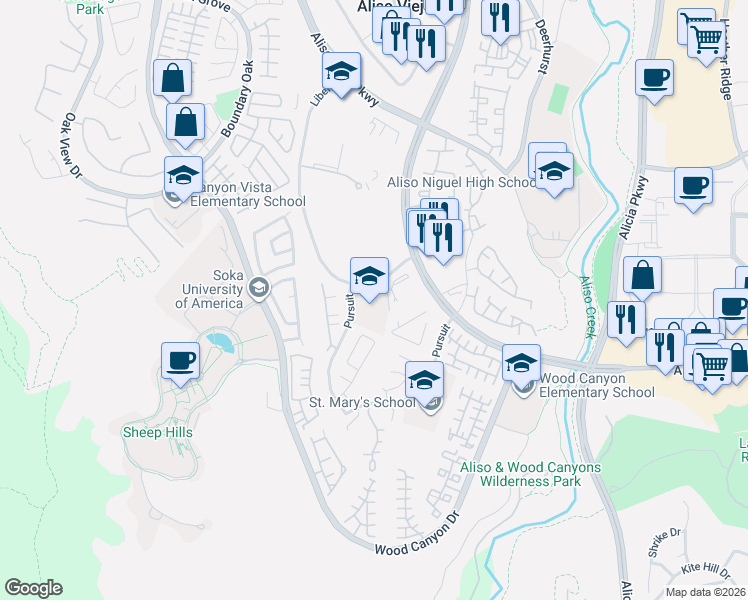 map of restaurants, bars, coffee shops, grocery stores, and more near 1 Orion in Aliso Viejo