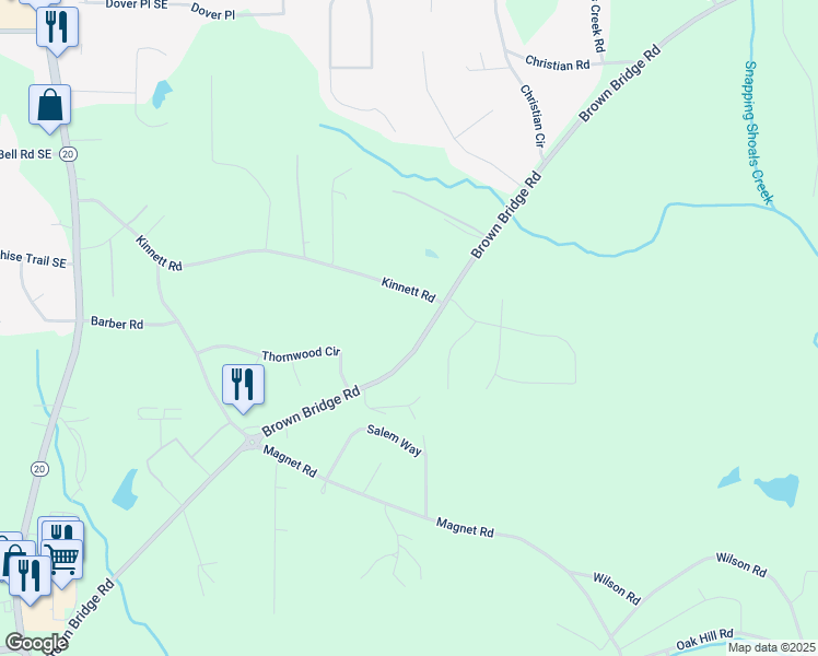 map of restaurants, bars, coffee shops, grocery stores, and more near 14440 Brown Bridge Road in Covington