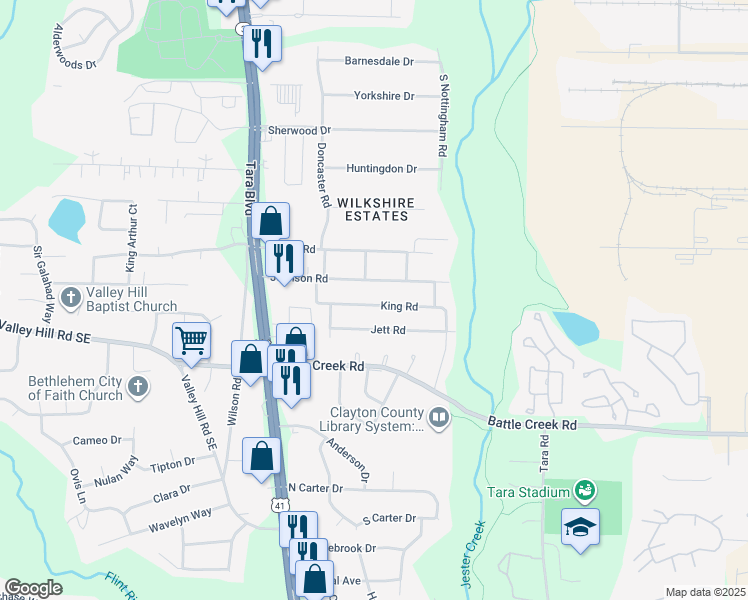 map of restaurants, bars, coffee shops, grocery stores, and more near 774 King Road in Jonesboro