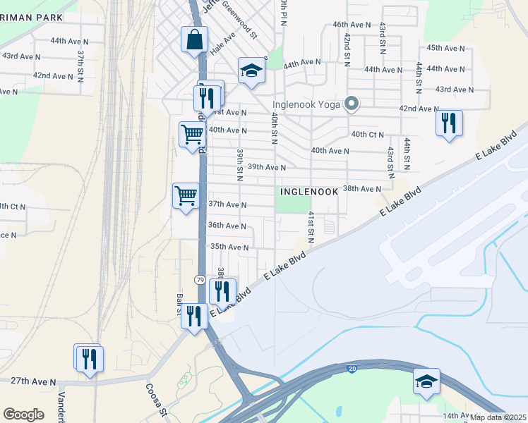 map of restaurants, bars, coffee shops, grocery stores, and more near 3931 37th Avenue North in Birmingham