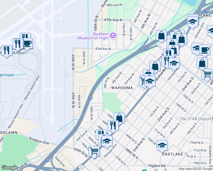map of restaurants, bars, coffee shops, grocery stores, and more near 7109 4th Court North in Birmingham