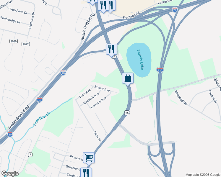 map of restaurants, bars, coffee shops, grocery stores, and more near 212 Bryant Avenue in North Augusta