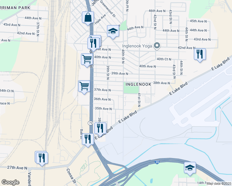 map of restaurants, bars, coffee shops, grocery stores, and more near 3931 37th Avenue North in Birmingham