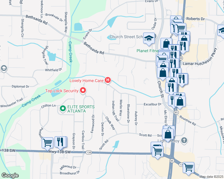 map of restaurants, bars, coffee shops, grocery stores, and more near 1014 Salisbury Trail in Riverdale