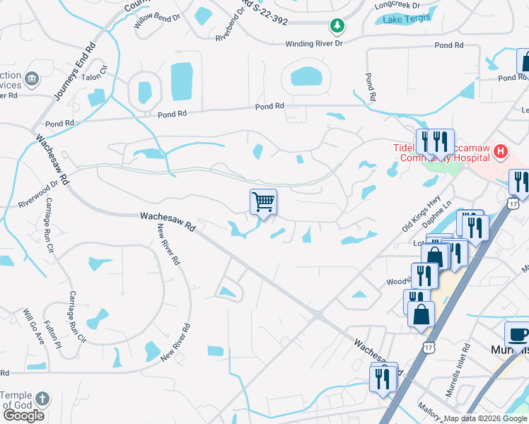 map of restaurants, bars, coffee shops, grocery stores, and more near 4513 Firethorne Drive in Murrells Inlet