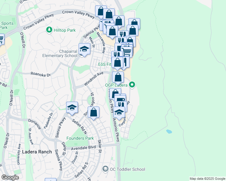 map of restaurants, bars, coffee shops, grocery stores, and more near 555 Corporate Drive in Ladera Ranch