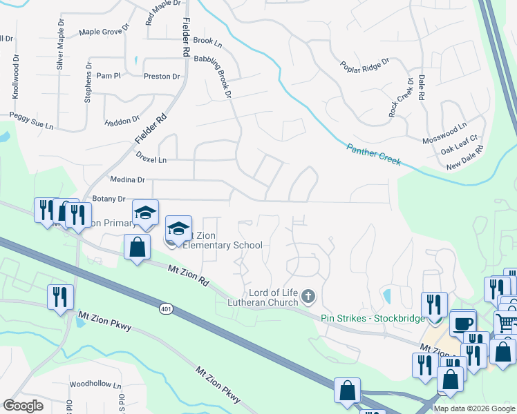 map of restaurants, bars, coffee shops, grocery stores, and more near 3161 Medina Drive in Jonesboro