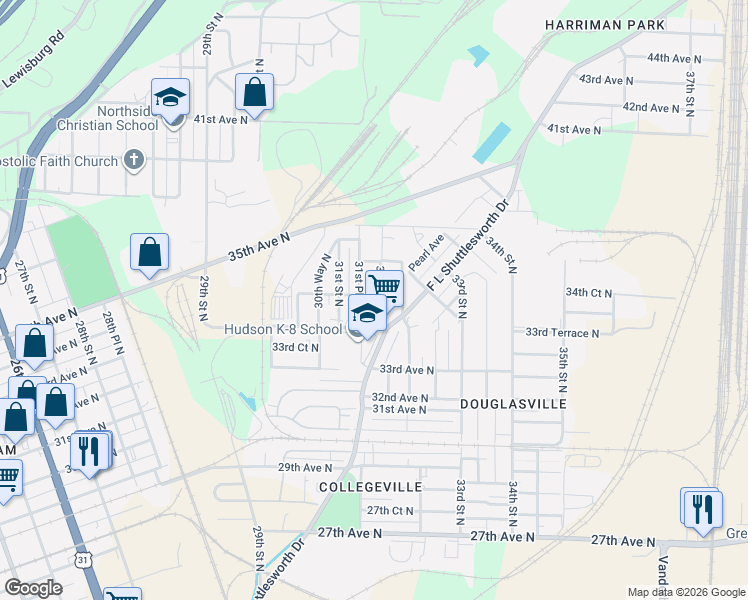 map of restaurants, bars, coffee shops, grocery stores, and more near 519 34th Avenue North in Birmingham