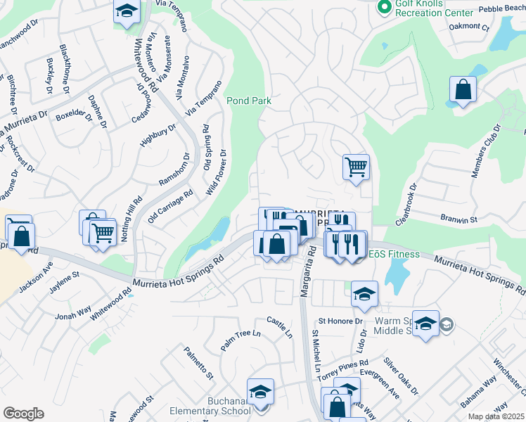 map of restaurants, bars, coffee shops, grocery stores, and more near 28491 Via Princesa in Murrieta