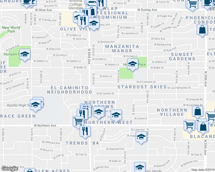 map of restaurants, bars, coffee shops, grocery stores, and more near 4140 West Las Palmaritas Drive in Phoenix