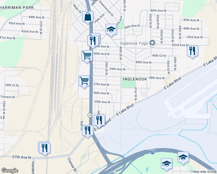 map of restaurants, bars, coffee shops, grocery stores, and more near 3905 37th Avenue North in Birmingham