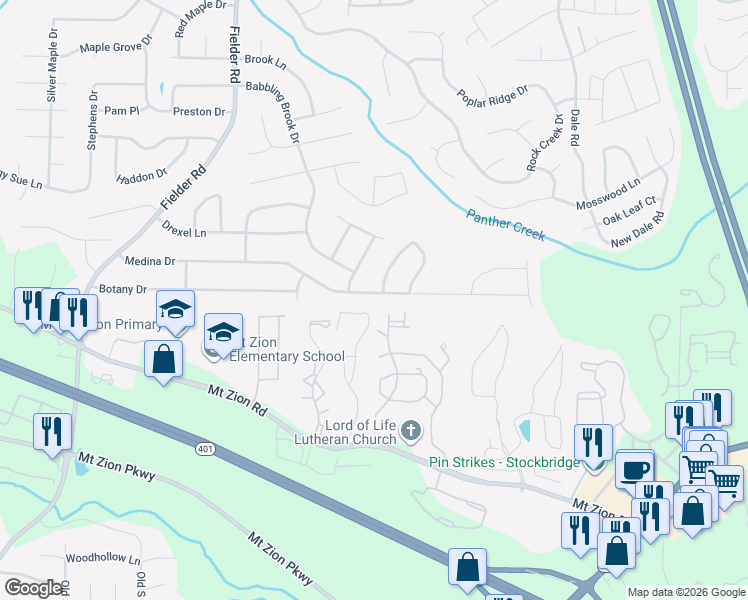 map of restaurants, bars, coffee shops, grocery stores, and more near 3209 Medina Drive in Jonesboro