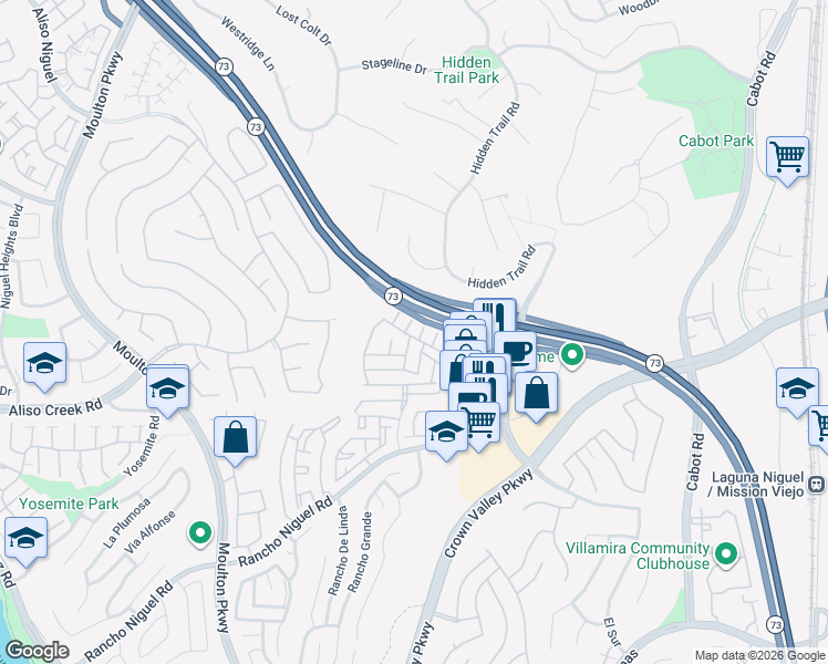 map of restaurants, bars, coffee shops, grocery stores, and more near 27886 Via Magdalena in Laguna Niguel