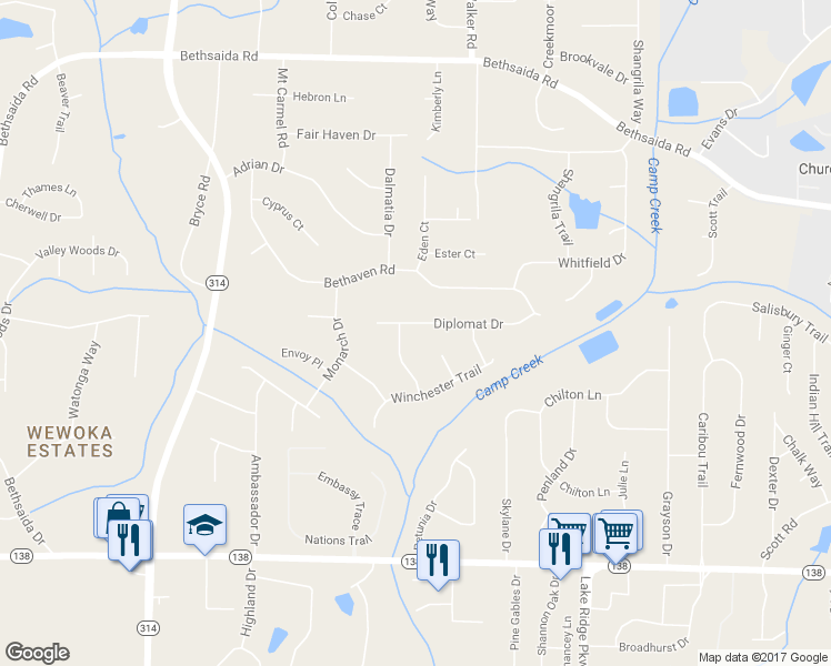 map of restaurants, bars, coffee shops, grocery stores, and more near 1490 Diplomat Drive in Riverdale