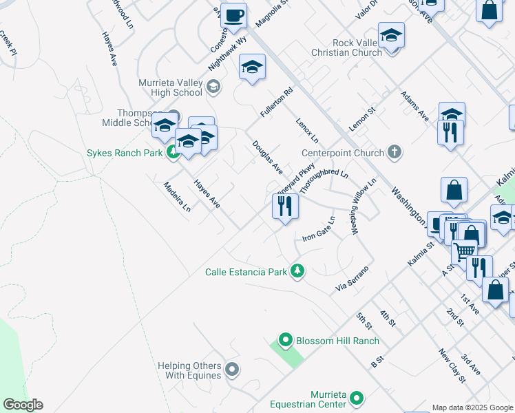 map of restaurants, bars, coffee shops, grocery stores, and more near 24294 Luna Brilla Lane in Murrieta