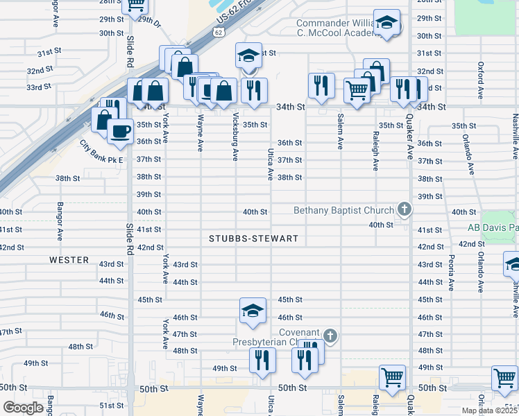 map of restaurants, bars, coffee shops, grocery stores, and more near 4808 40th Street in Lubbock