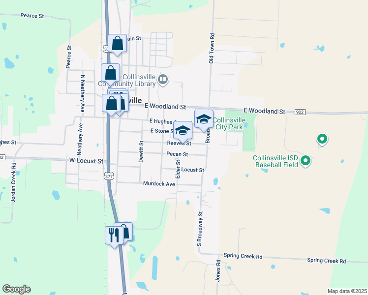 map of restaurants, bars, coffee shops, grocery stores, and more near 500 Reeves Street in Collinsville