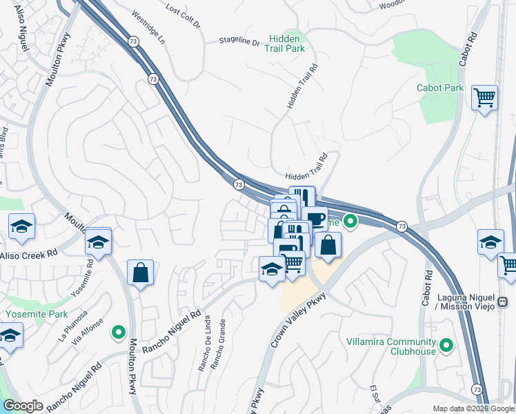 map of restaurants, bars, coffee shops, grocery stores, and more near 27886 Via Magdalena in Laguna Niguel