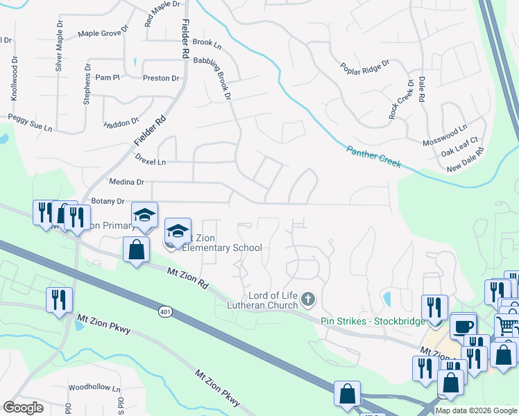 map of restaurants, bars, coffee shops, grocery stores, and more near 3161 Medina Drive in Jonesboro