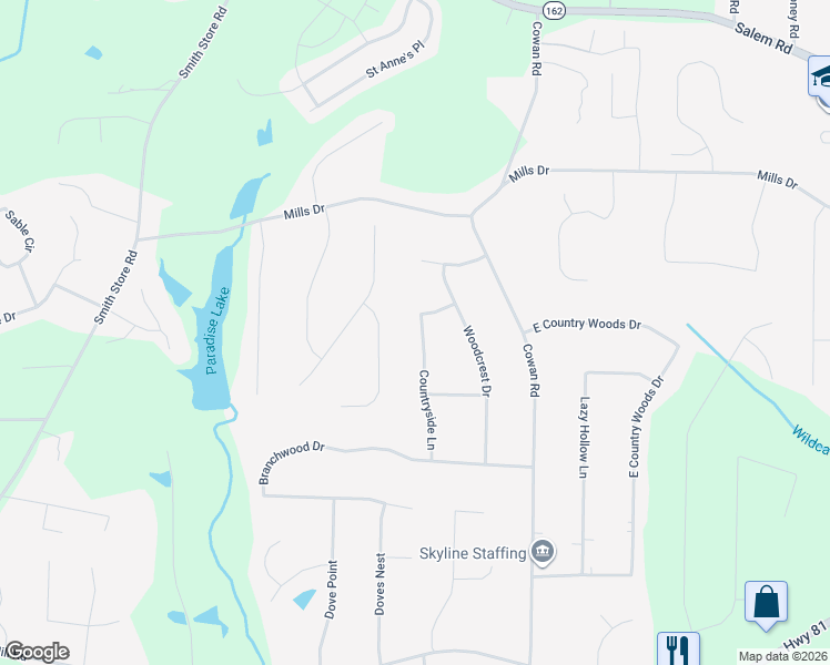 map of restaurants, bars, coffee shops, grocery stores, and more near 70 Countryside Lane in Covington