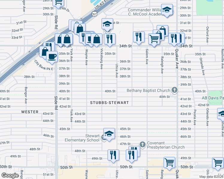 map of restaurants, bars, coffee shops, grocery stores, and more near 4808 40th Street in Lubbock