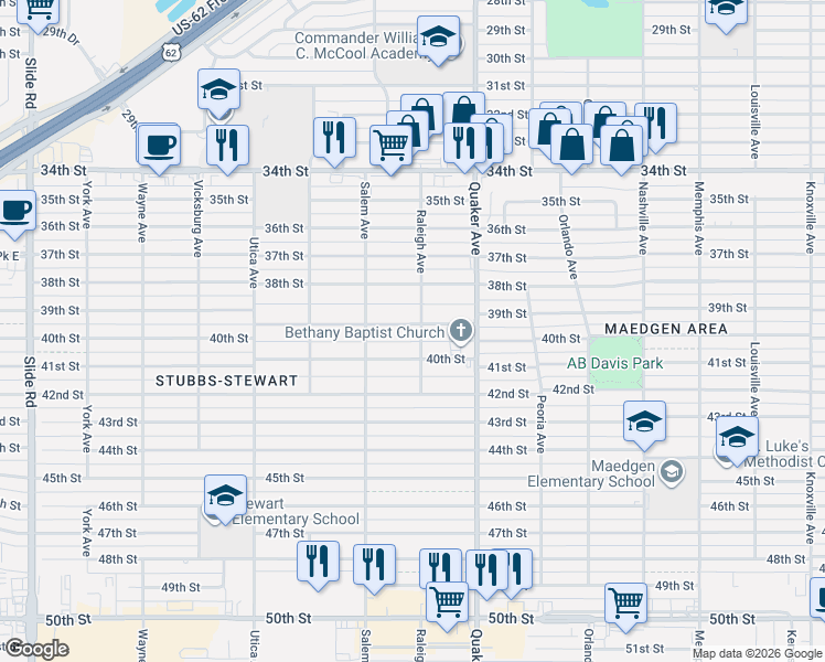 map of restaurants, bars, coffee shops, grocery stores, and more near 4421 39th Street in Lubbock
