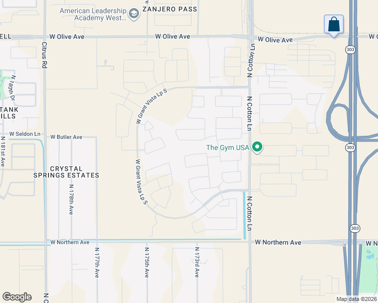 map of restaurants, bars, coffee shops, grocery stores, and more near 17308 West Echo Lane in Waddell